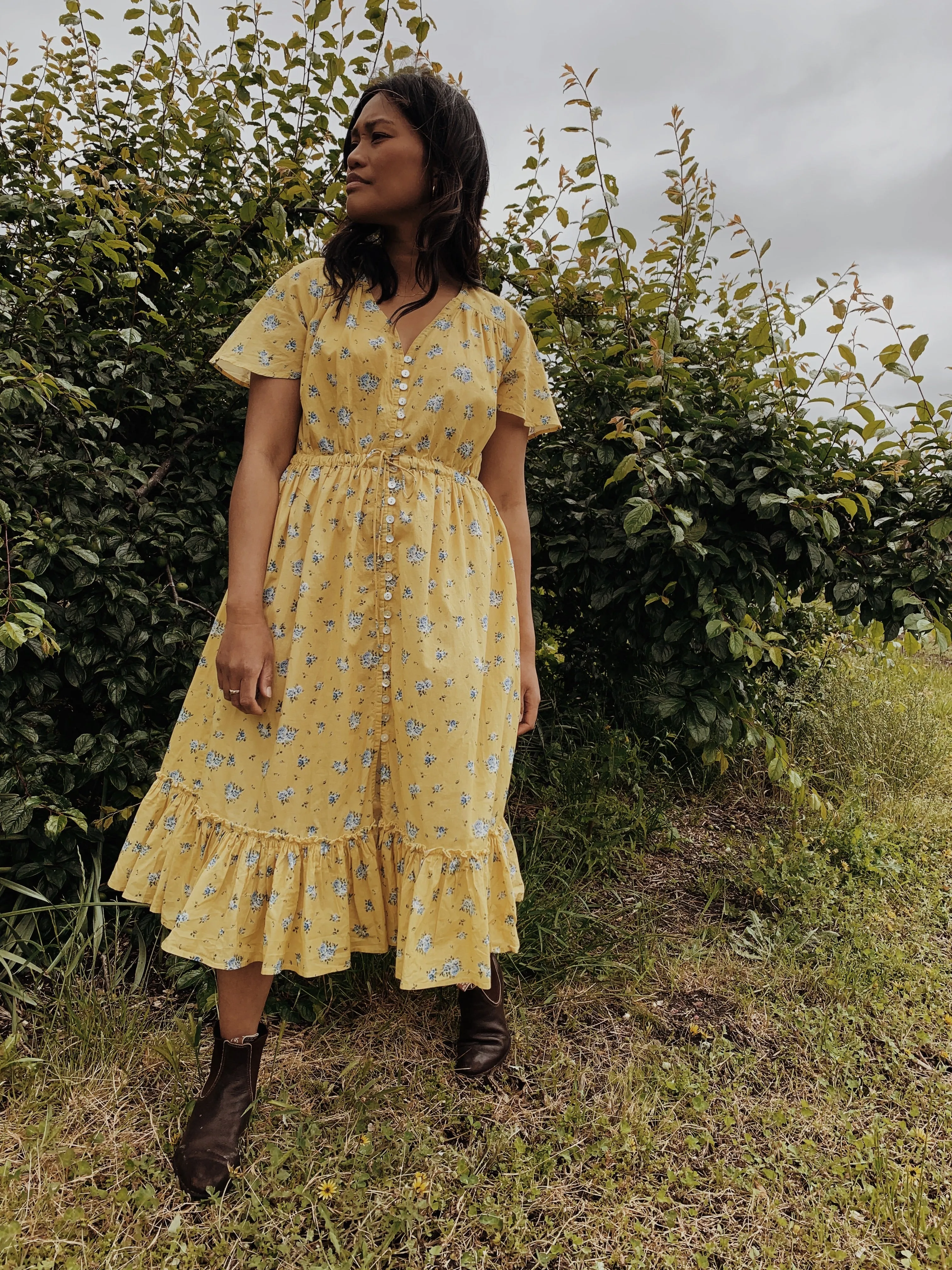 100% RECYCLED COTTON - DULCIE DRESS LEMON FLORAL