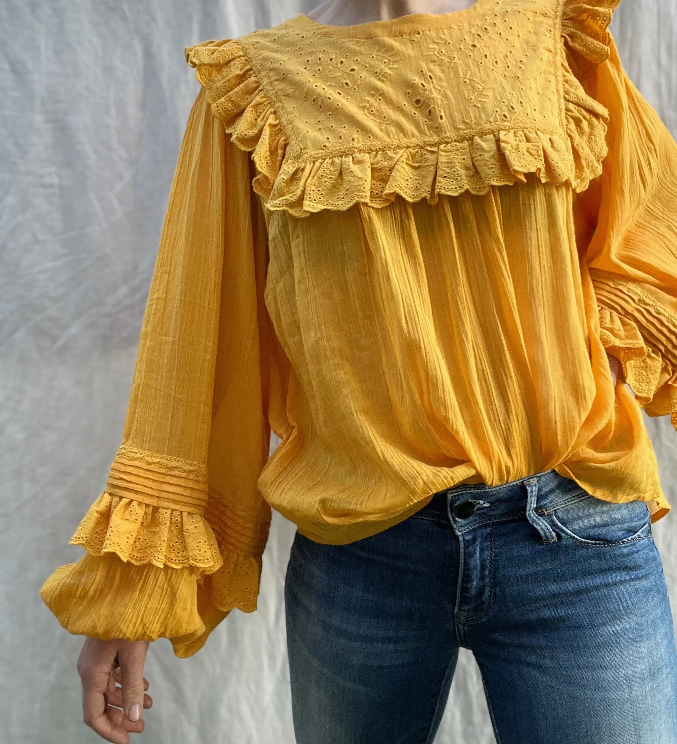 100% RECYCLED COTTON GAUZE - BEATRIX BLOUSE MUSTARD YELLOW