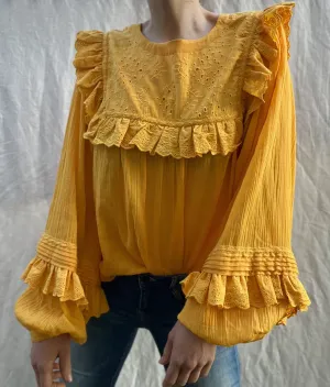 100% RECYCLED COTTON GAUZE - BEATRIX BLOUSE MUSTARD YELLOW