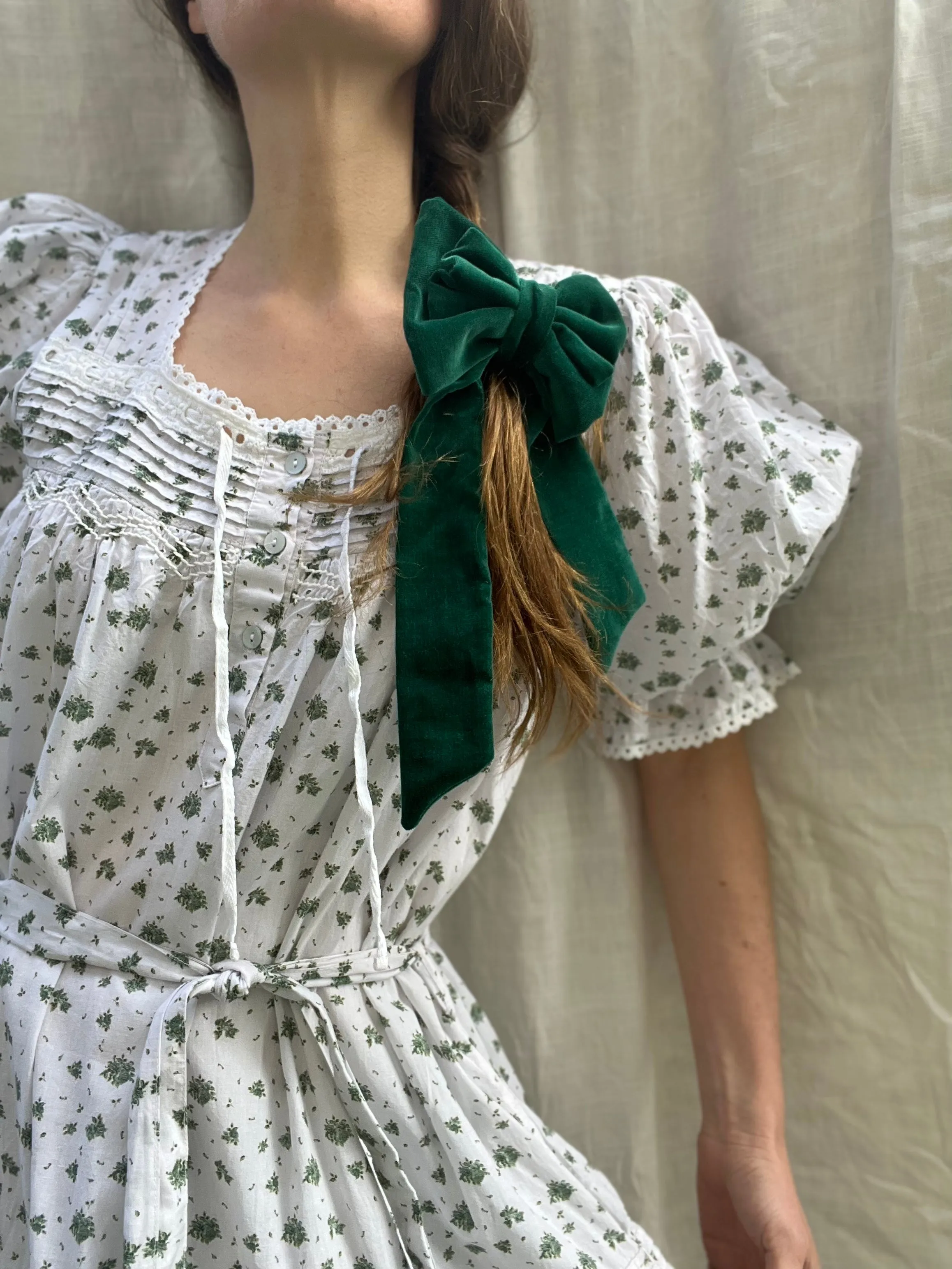 100% RECYCLED COTTON - MORNING SONG HAND SMOCKED TIERED DRESS - GREEN ROSE FLORAL