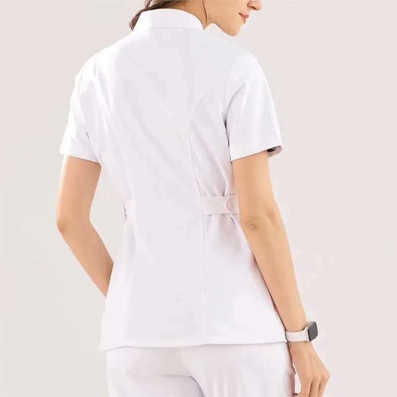 AL-39 Nurse Scrubs Healthcare Tunic White Women Pet Vet Beautician Work Uniform Style Nursing Robe