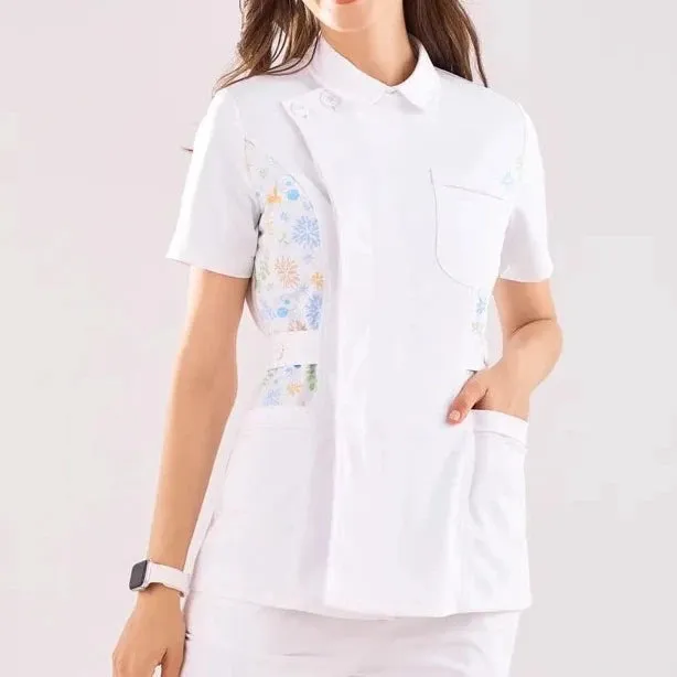 AL-39 Nurse Scrubs Healthcare Tunic White Women Pet Vet Beautician Work Uniform Style Nursing Robe