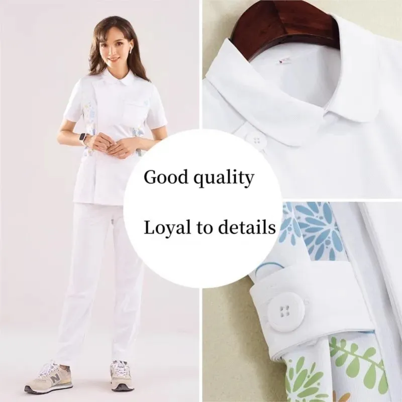 AL-39 Nurse Scrubs Healthcare Tunic White Women Pet Vet Beautician Work Uniform Style Nursing Robe