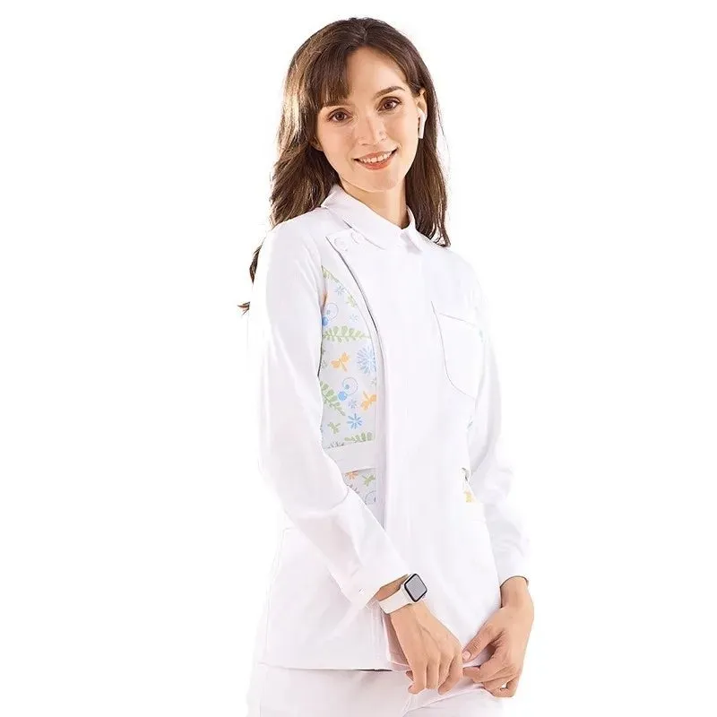 AL-39 Nurse Scrubs Healthcare Tunic White Women Pet Vet Beautician Work Uniform Style Nursing Robe