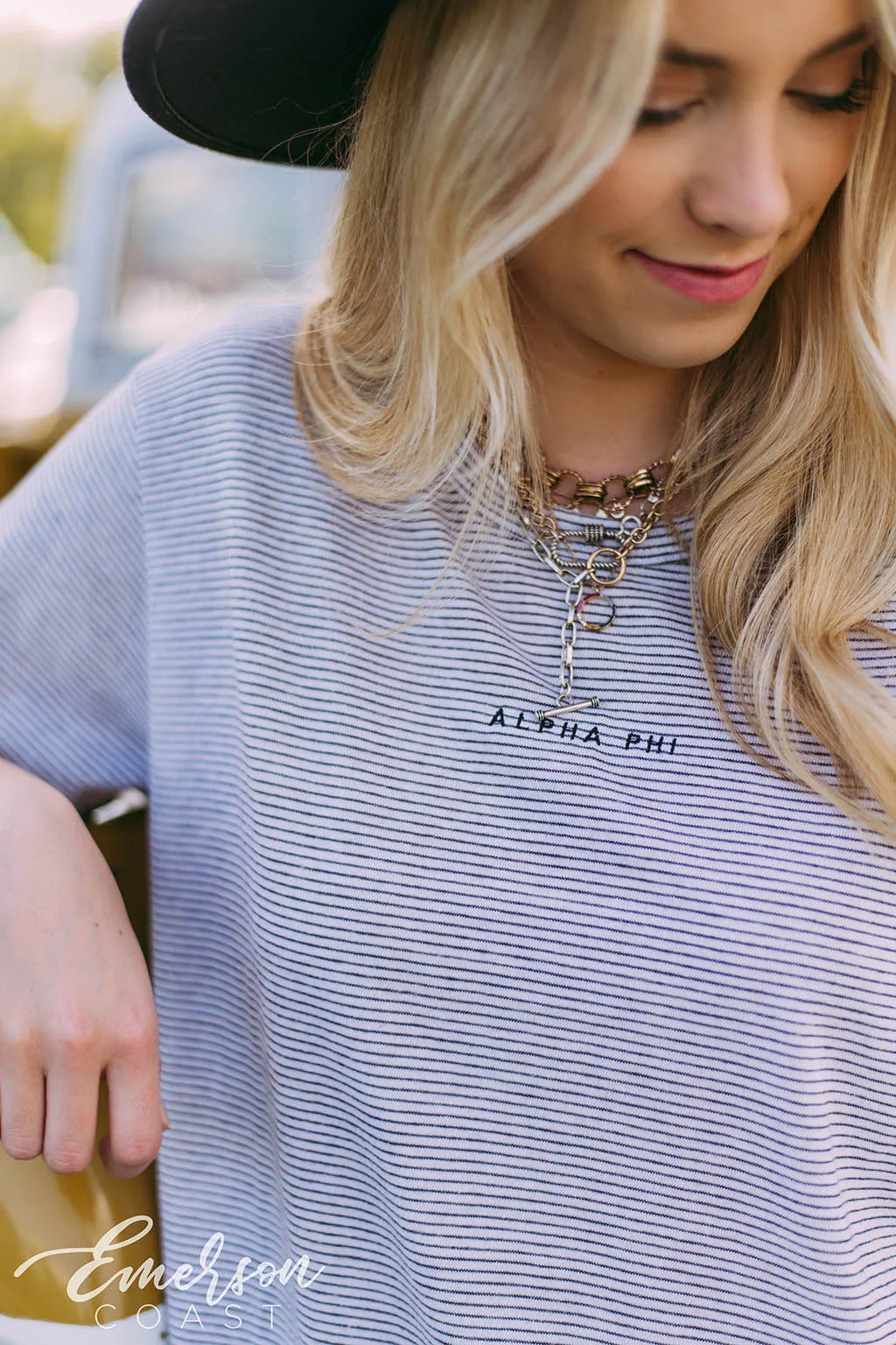 Alpha Phi Embroidered Striped Vintage Tee