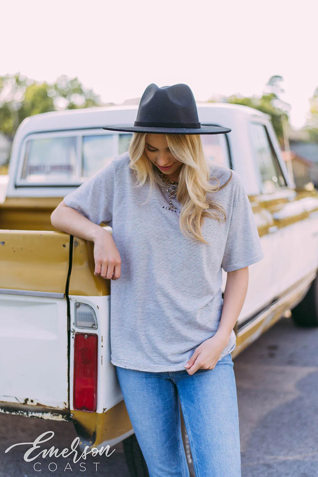 Alpha Phi Embroidered Striped Vintage Tee