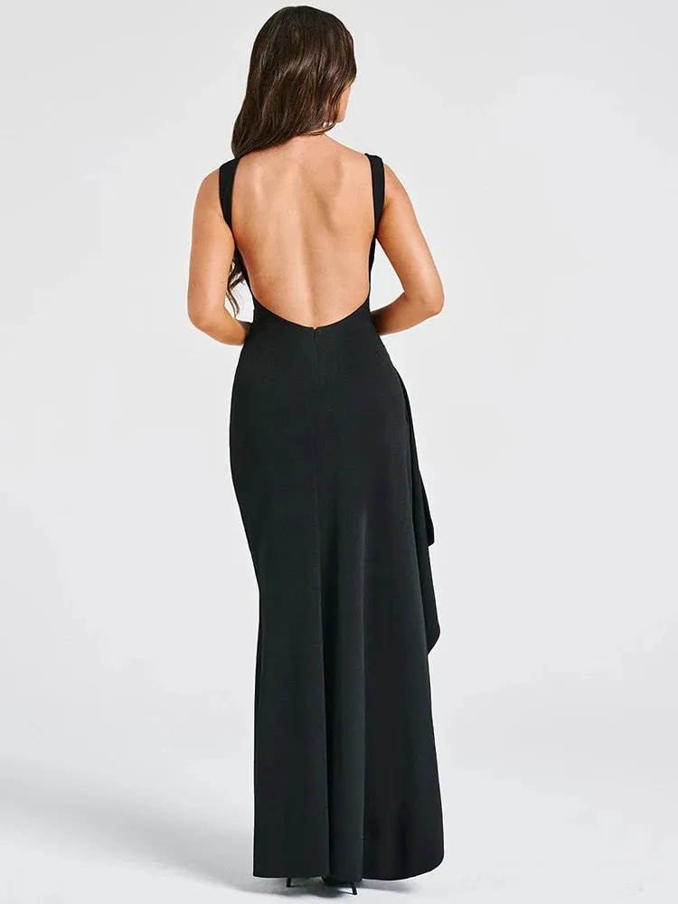 Amozae Elegant Backless Sexy Maxi Dress For Women Fashion New O Neck Sleeveless Thigh High Split Club Party Long Dress