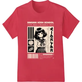 Anime Schoolgirl Charm: Monochrome Print Heat Transfer