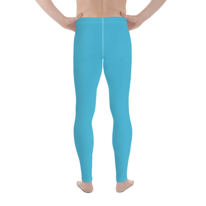 Aqua Blue Solid Color Meggings, Modern Solid Blue Color Designer Spandex Men's Tights/Leggings- Made in USA/ MX/ EU