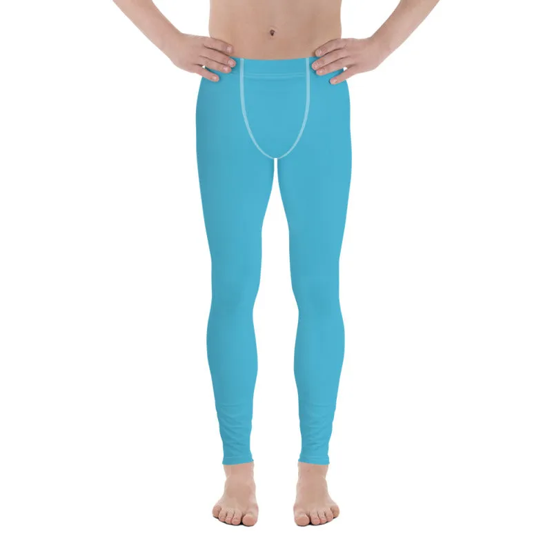 Aqua Blue Solid Color Meggings, Modern Solid Blue Color Designer Spandex Men's Tights/Leggings- Made in USA/ MX/ EU