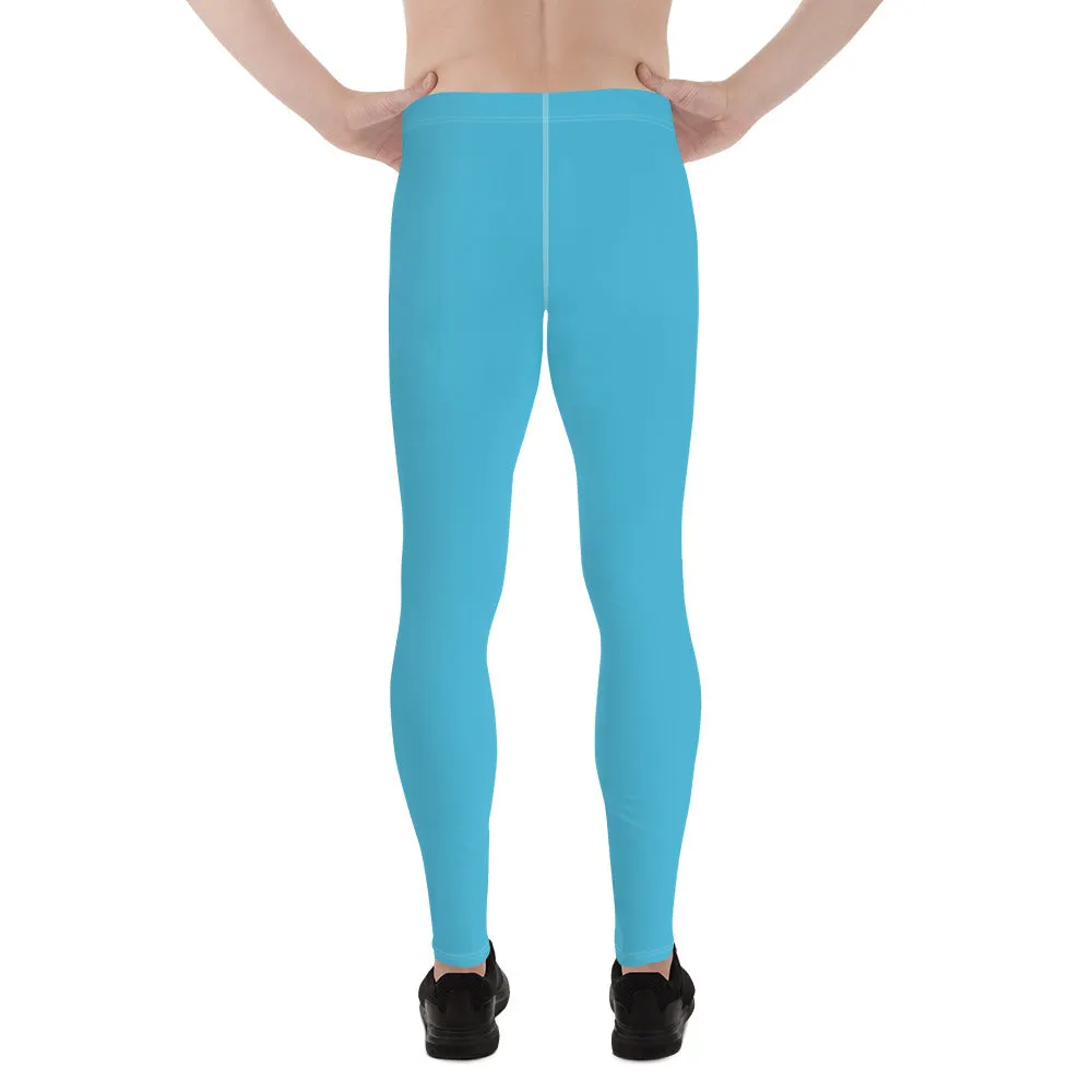 Aqua Blue Solid Color Meggings, Modern Solid Blue Color Designer Spandex Men's Tights/Leggings- Made in USA/ MX/ EU