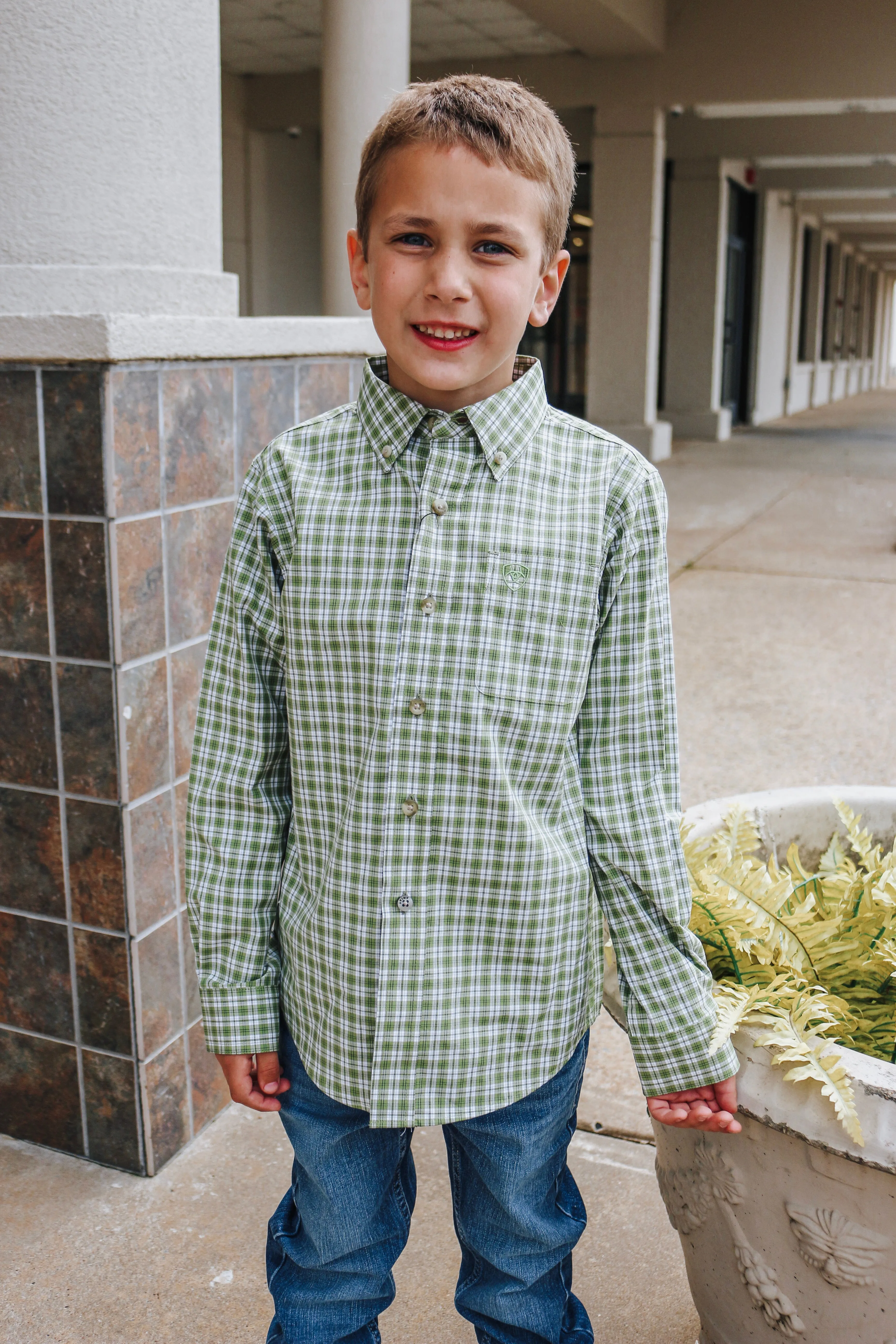 Ariat Boys Pro Series Eilad Classic Fit Shirt- Green