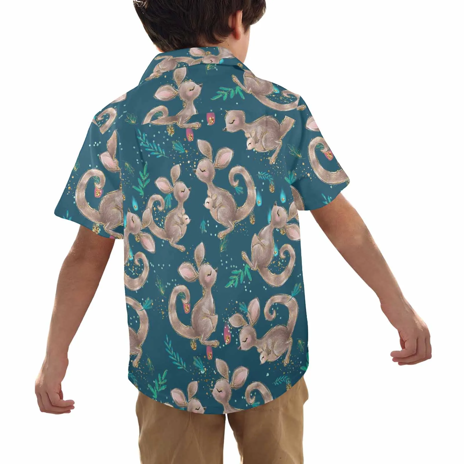 Australian Kangaroos Blue  Little Boys Hawaiian Shirt