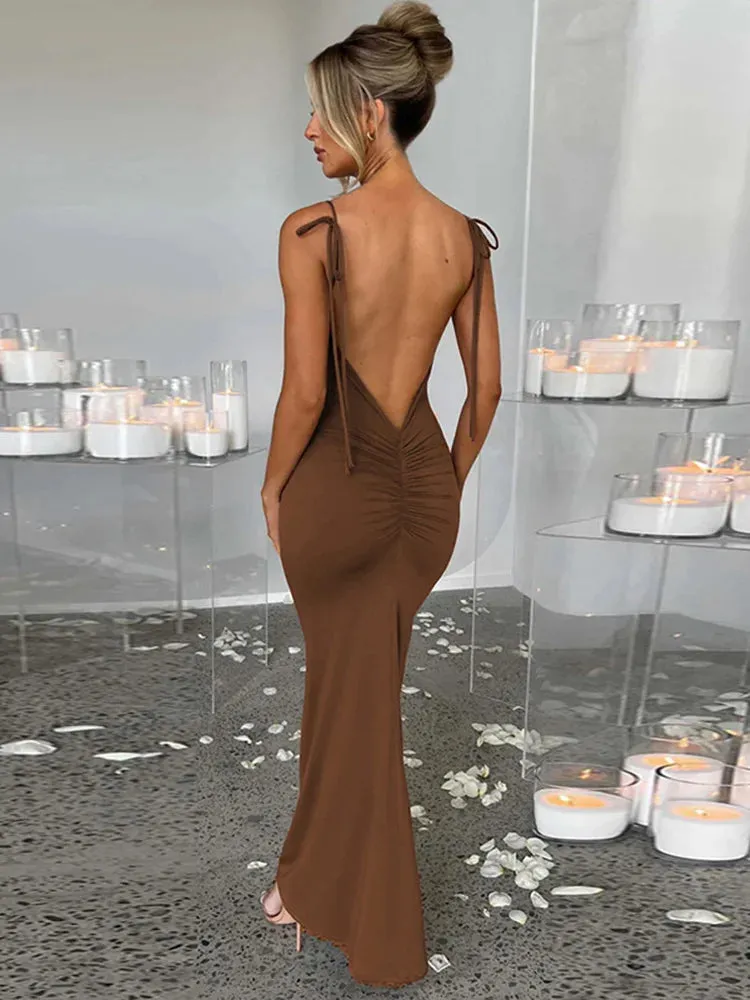 Backless Mermaid Spaghetti Strap Long Summer Nightclub Slim Bodycon Sexy Party Maxi Dress