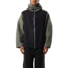 Balloon Nylon Twill x Sponge Sweat Hoodie in Navy/Khaki