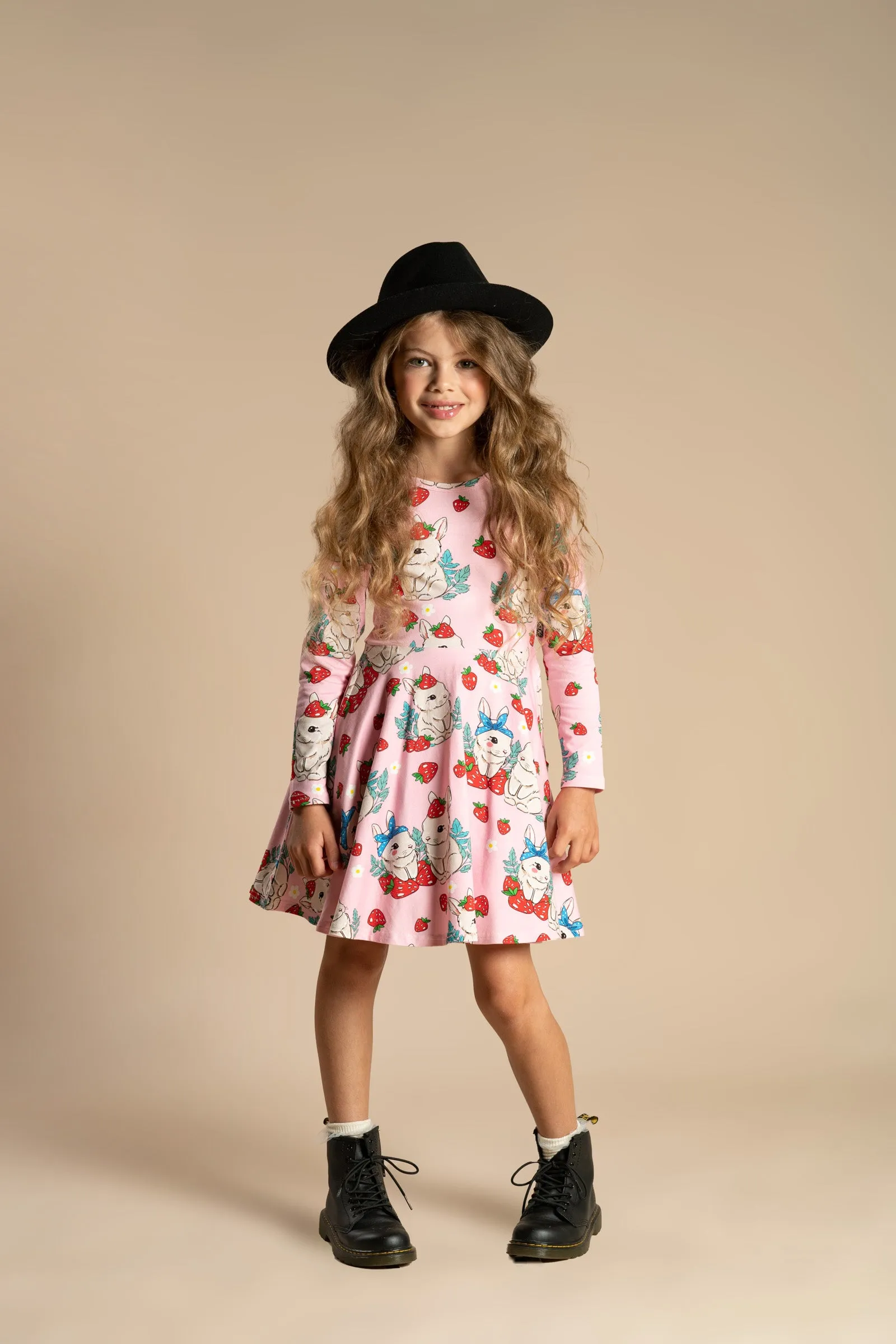 Berry Bunny Long Sleeve Waisted Dress