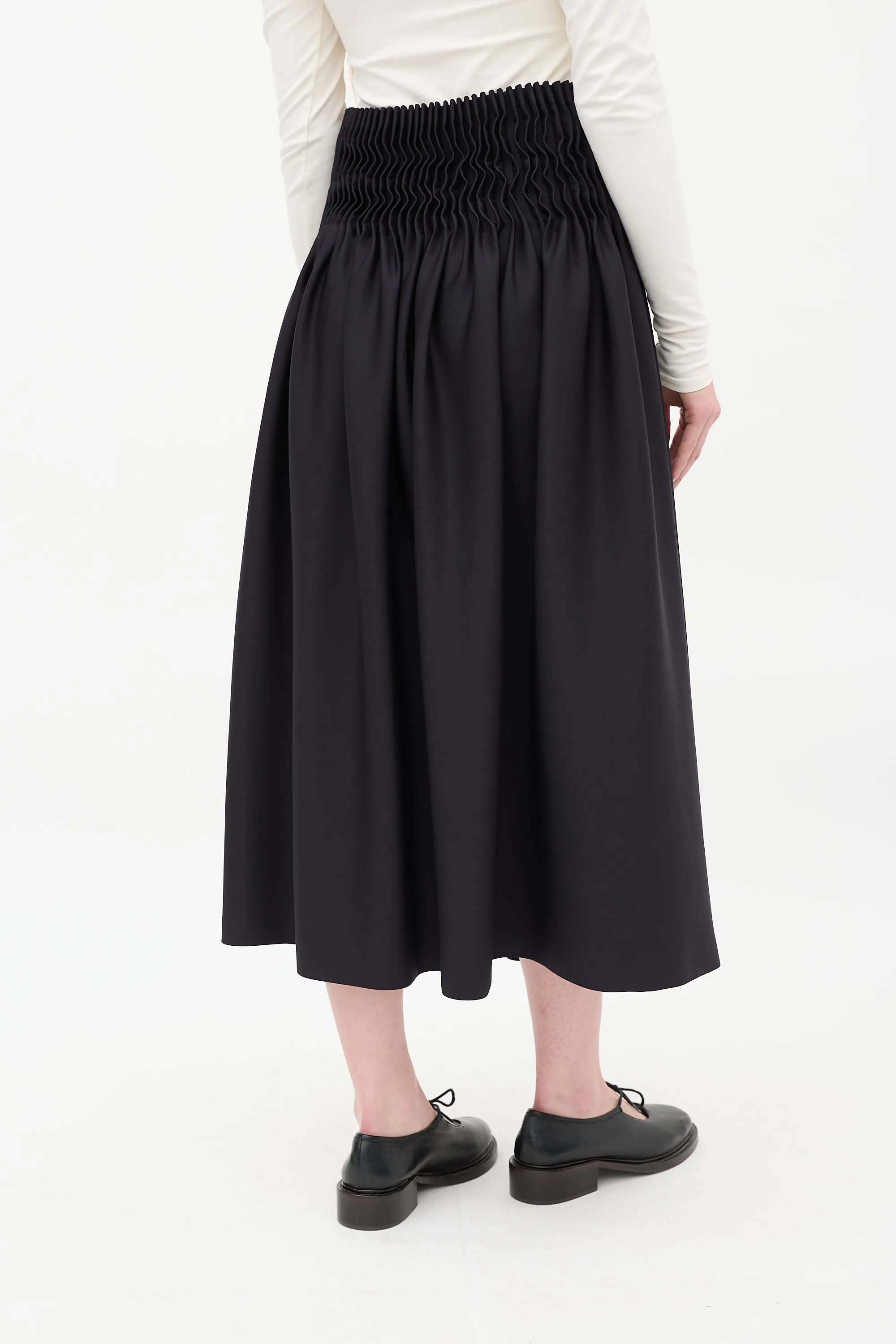 Black Accordion Pleated Midi Skirt