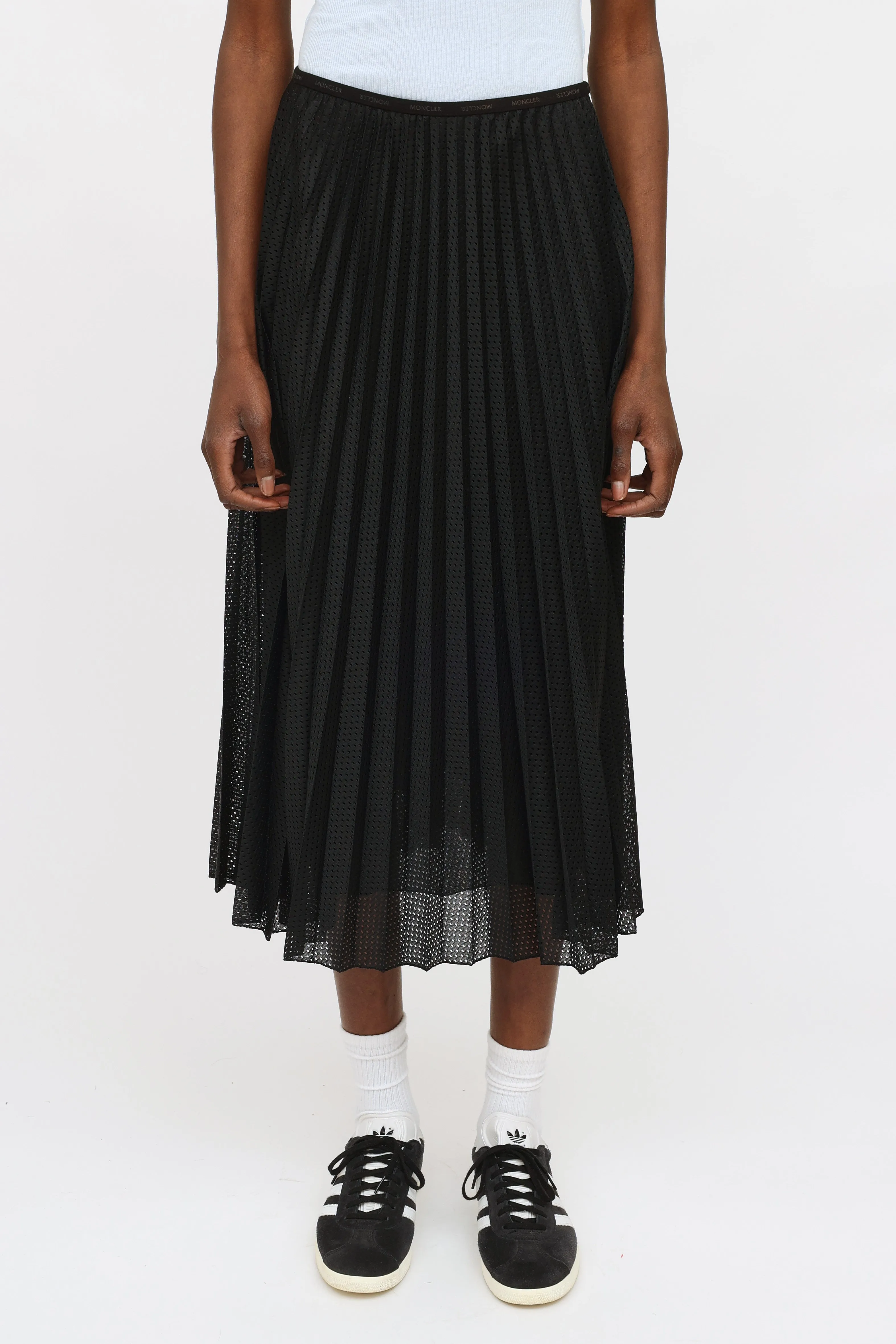 Black Pleated Mesh Skirt