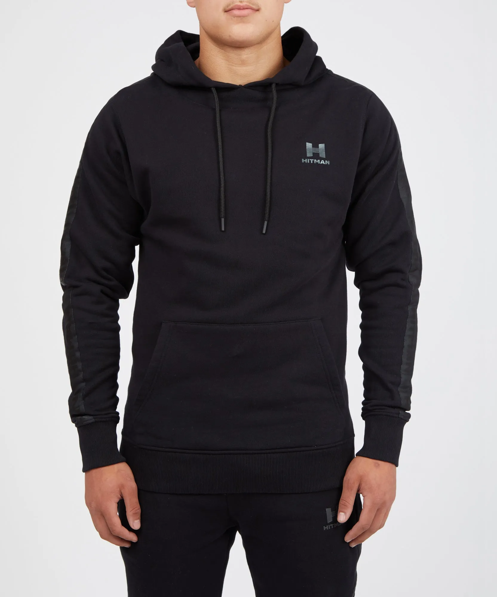 BLACK PULLOVER HOODIE- BLACK TAPE