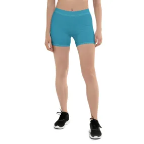 Blue Women's Shorts, Solid Color Modern Basic Ladies Best Short Tights-Made in USA/EU/MX