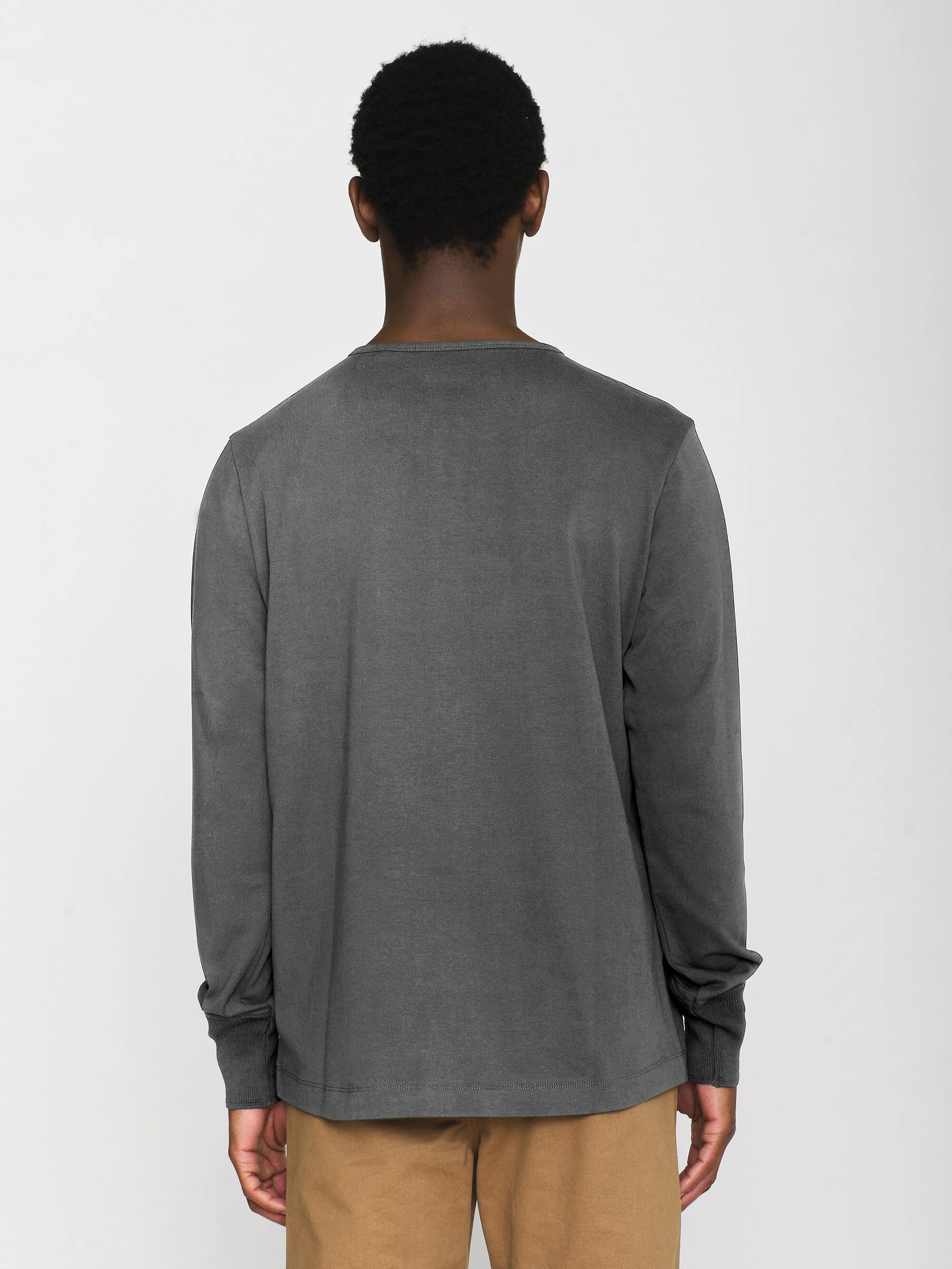 BO long sleeve henley - Regenerative Organic Certified™ - GOTS/Vegan - Dark Grey Melange