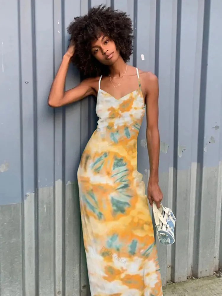 Boho Print Green Maxi Dress for Beach Party