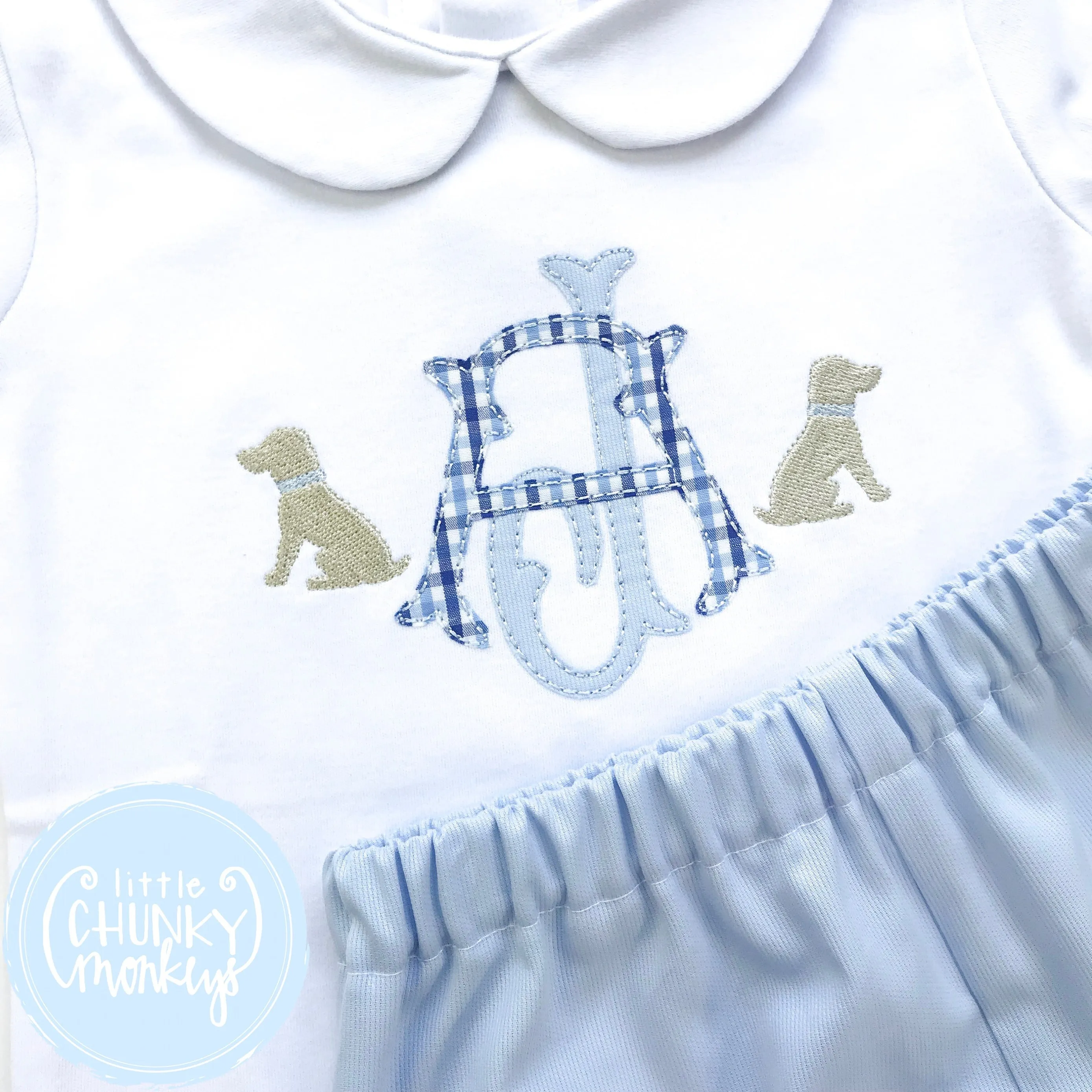 Boy Peter Pan Collar Shirt - Double Stack Initials with Mini Dog