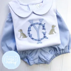 Boy Peter Pan Collar Shirt - Double Stack Initials with Mini Dog