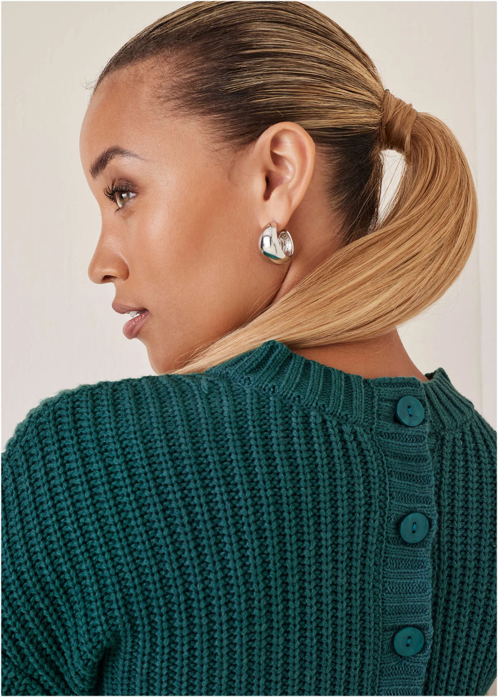 Button Back Detail Sweater - Deep Lake