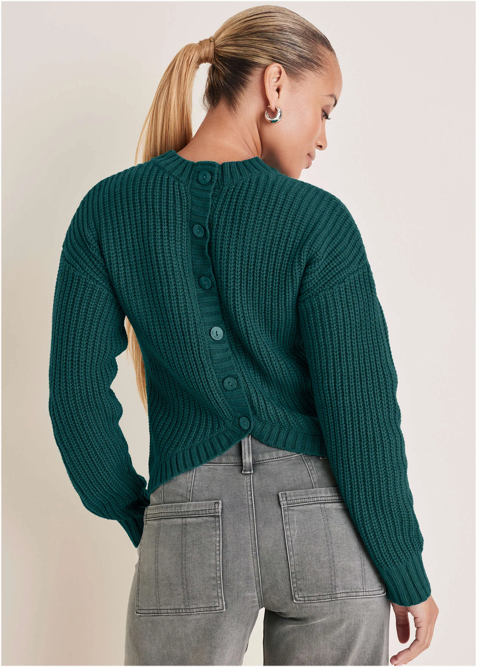 Button Back Detail Sweater - Deep Lake