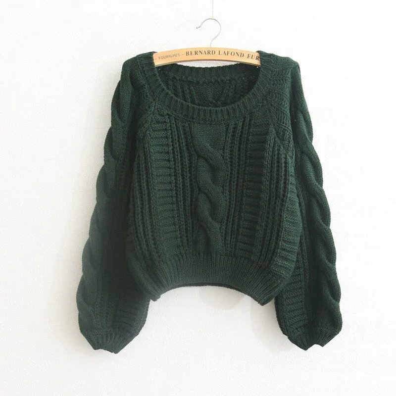 Candy Color Knitted Pullover Winter Sweater with Twisted Pattern