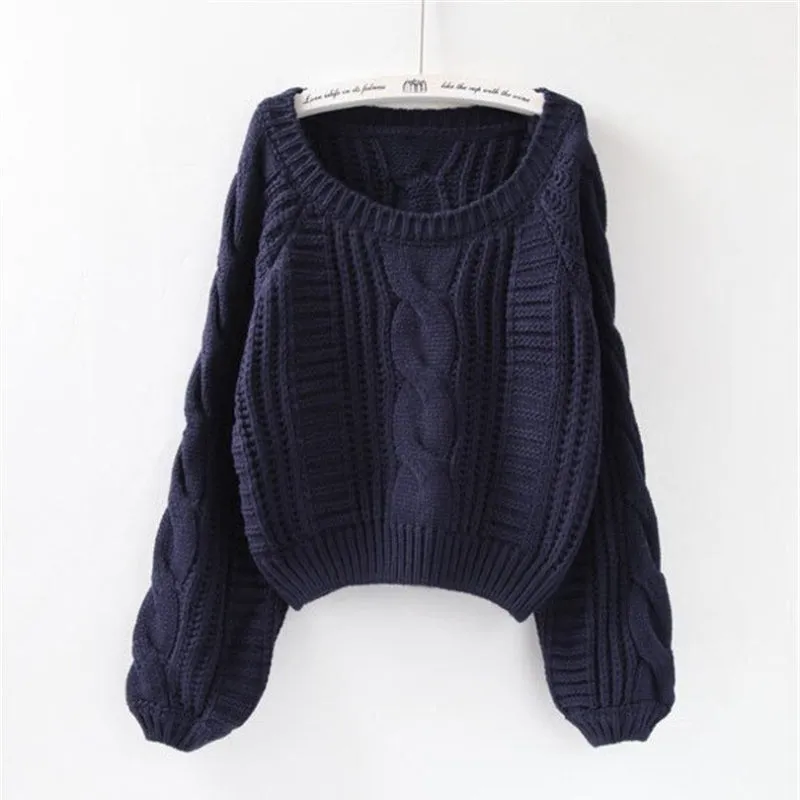 Candy Color Knitted Pullover Winter Sweater with Twisted Pattern