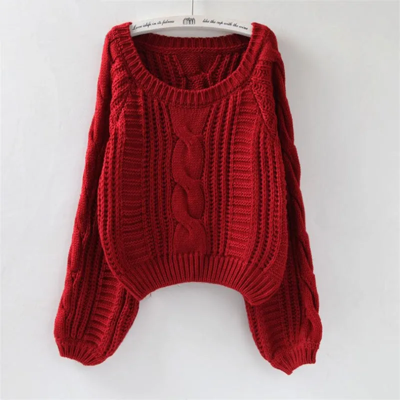 Candy Color Knitted Pullover Winter Sweater with Twisted Pattern