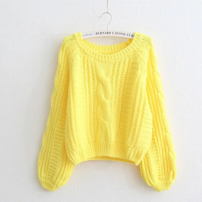 Candy Color Knitted Pullover Winter Sweater with Twisted Pattern