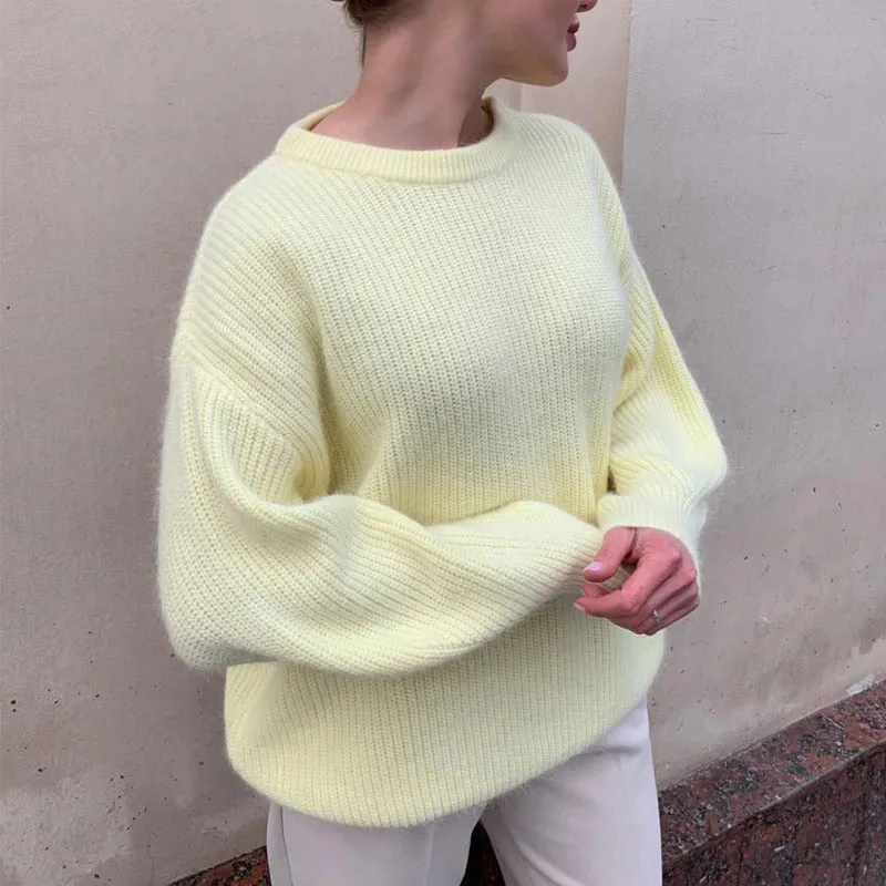 Candy-Colored Oversized Knitted Long Sleeve Pullover Sweaters