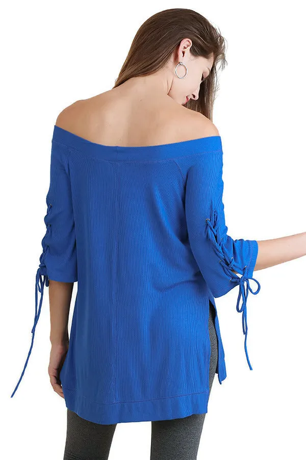 Casual Cutie Lace Up Top, Cobalt