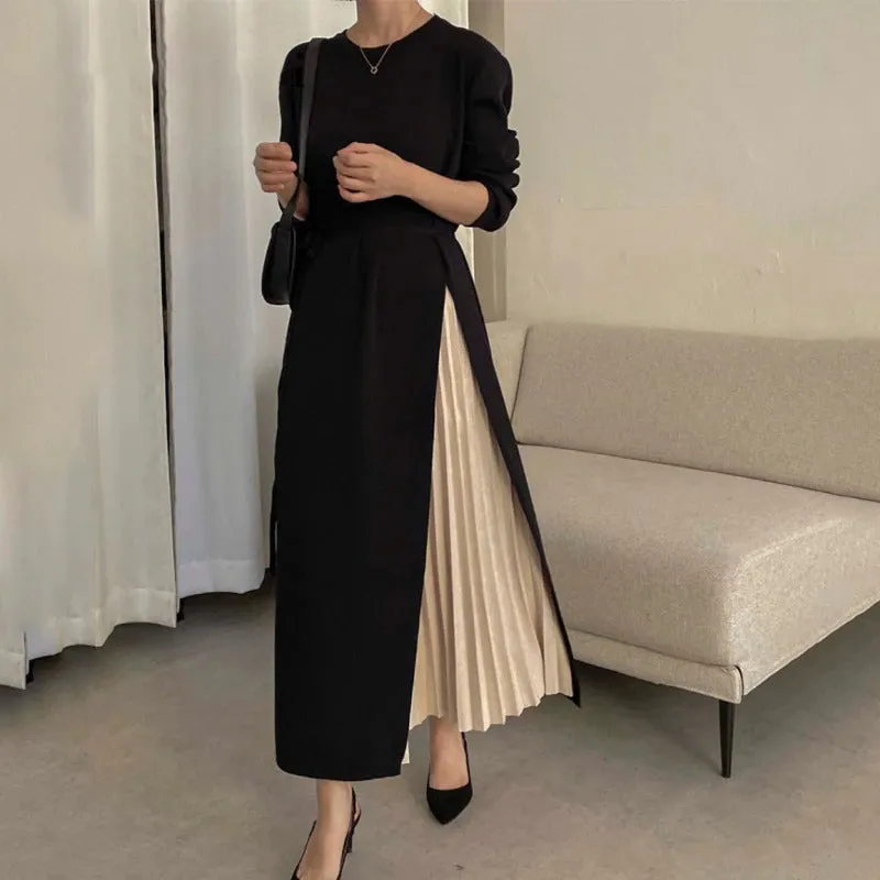 Casual Elegance Knitted Midi Dresses with Slit Style Accent