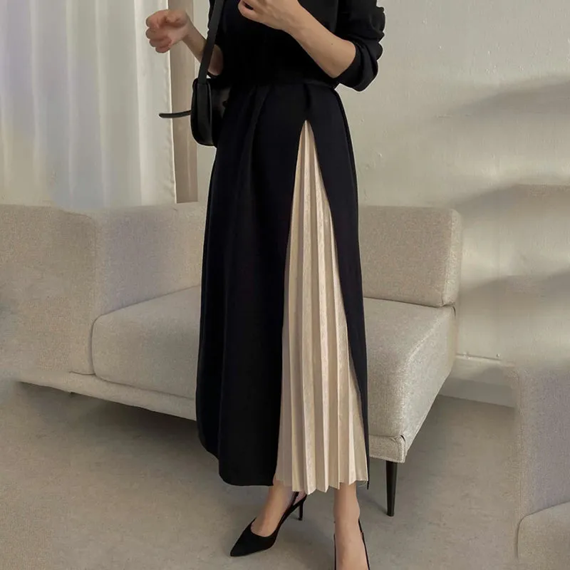 Casual Elegance Knitted Midi Dresses with Slit Style Accent