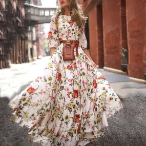 Casual Half Sleeve Swing Floral-Printed Holiday Maxi Women's Boho Dress - Clearance