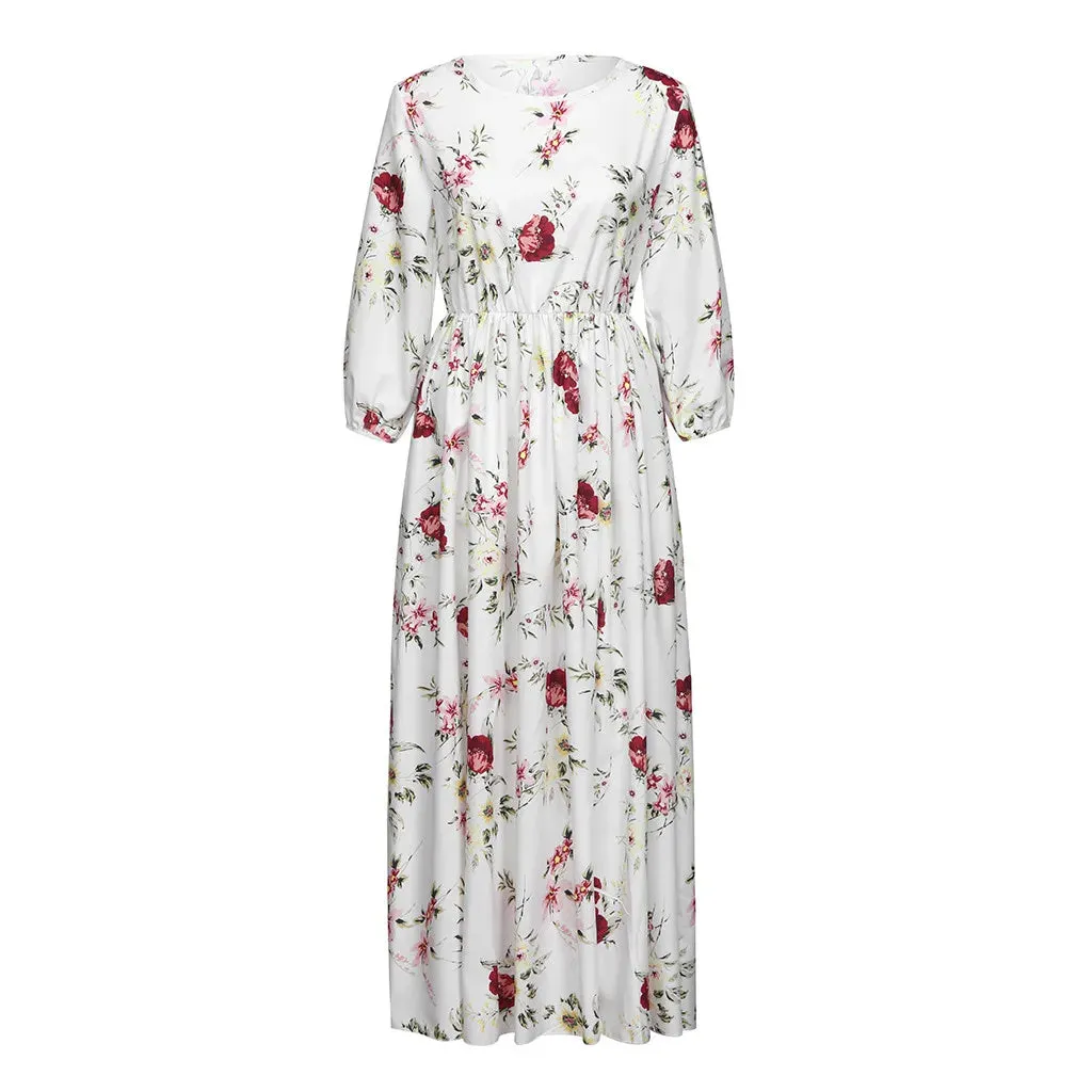 Casual Half Sleeve Swing Floral-Printed Holiday Maxi Women's Boho Dress - Clearance