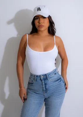 Caught In The Drama Ribbed Bodysuit White