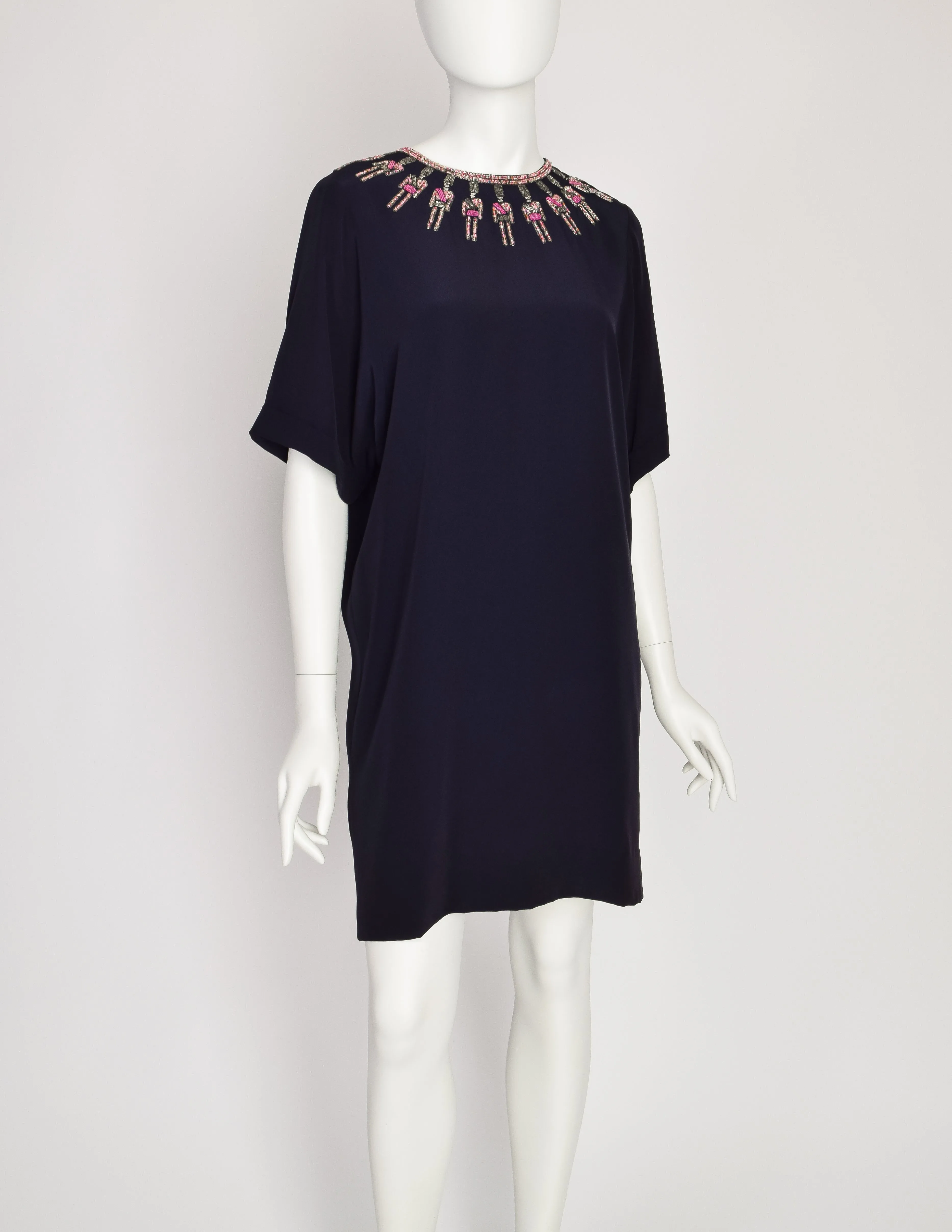 Chloe Vintage Beaded Royal Guard Novelty Blue Silk Tunic Dress