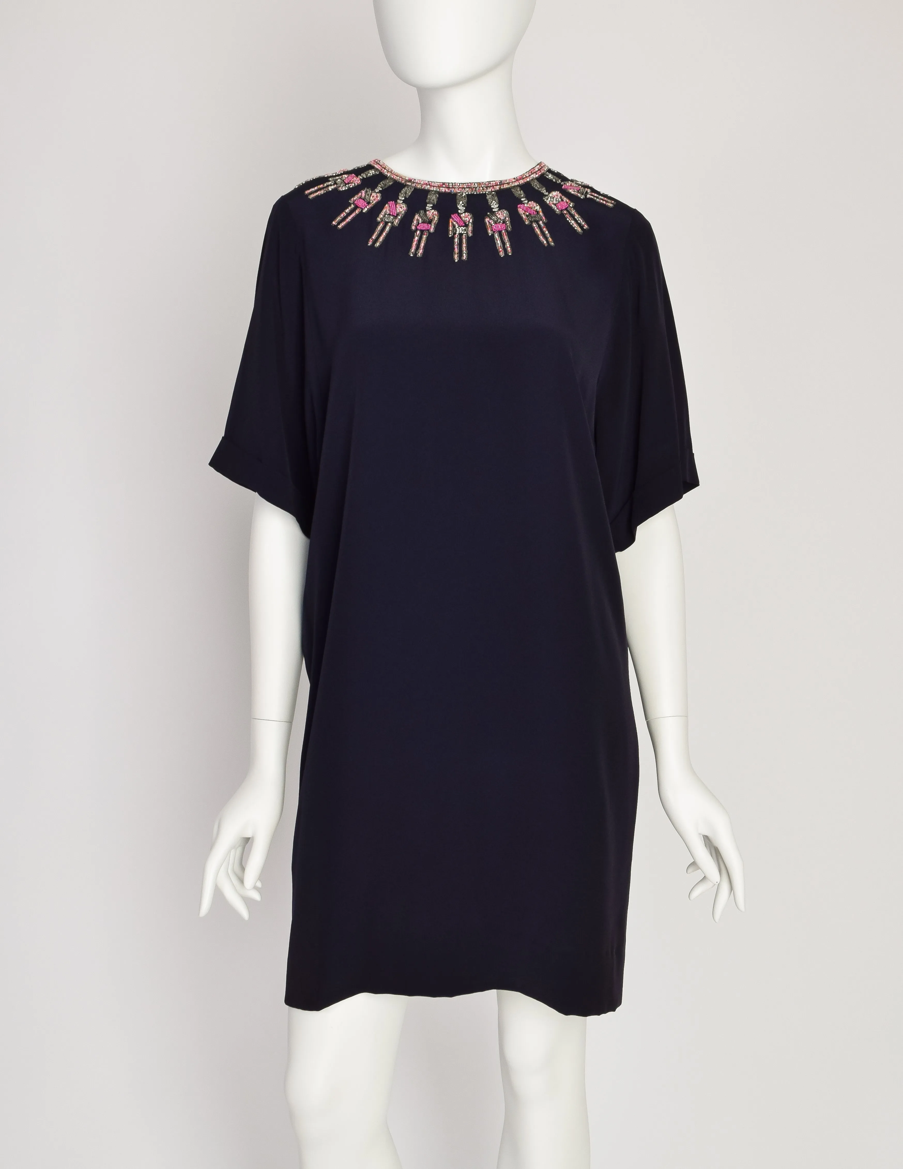 Chloe Vintage Beaded Royal Guard Novelty Blue Silk Tunic Dress