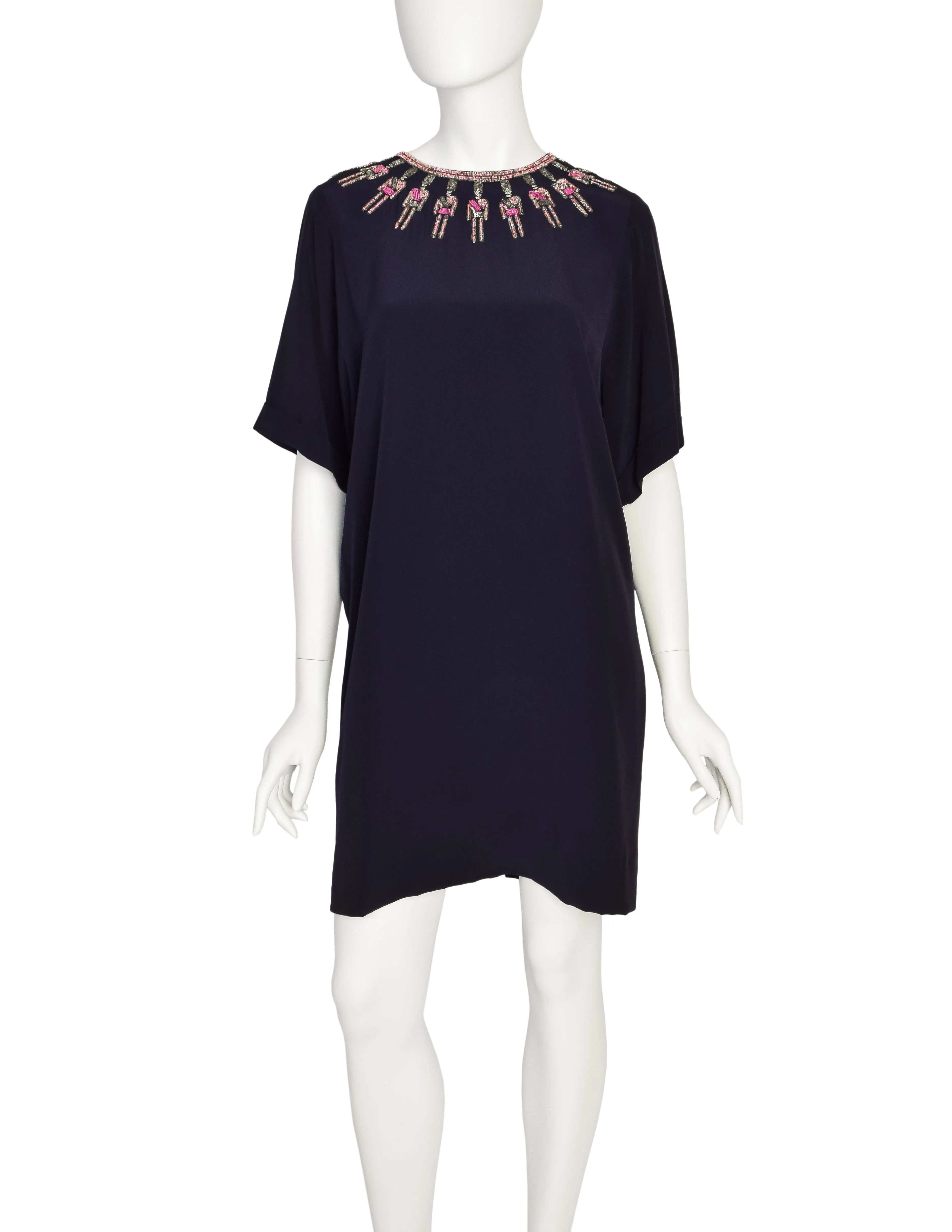 Chloe Vintage Beaded Royal Guard Novelty Blue Silk Tunic Dress