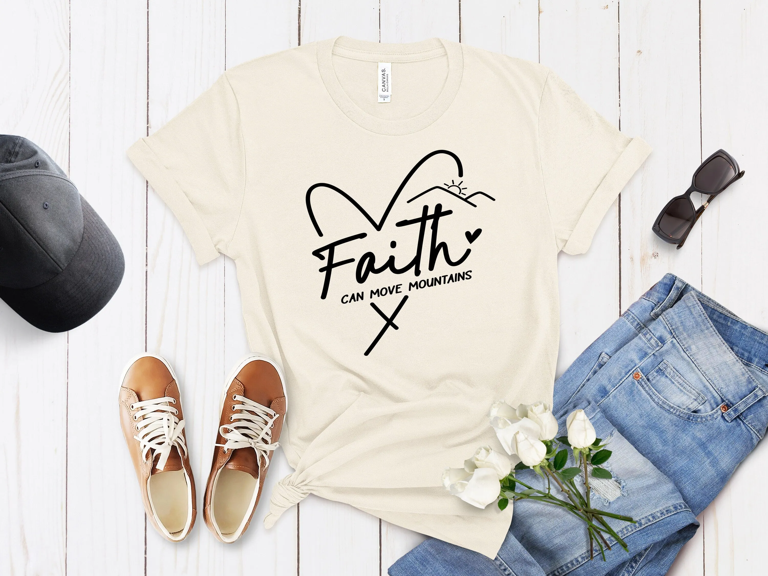 Christian tee shirts Faith can move mountains Christian shirt