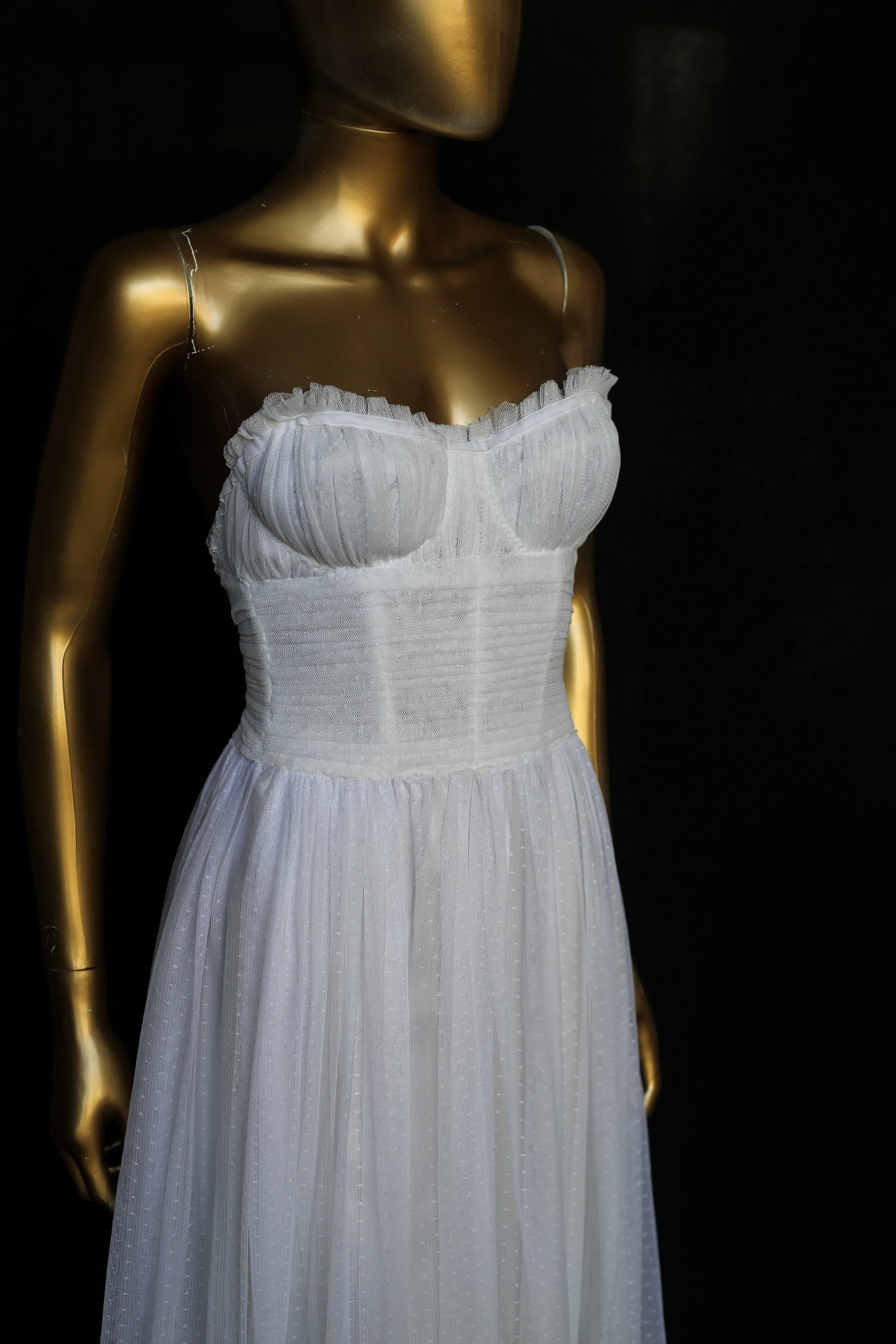 Christina - White Dot Tulle Strapless Gown (sample)