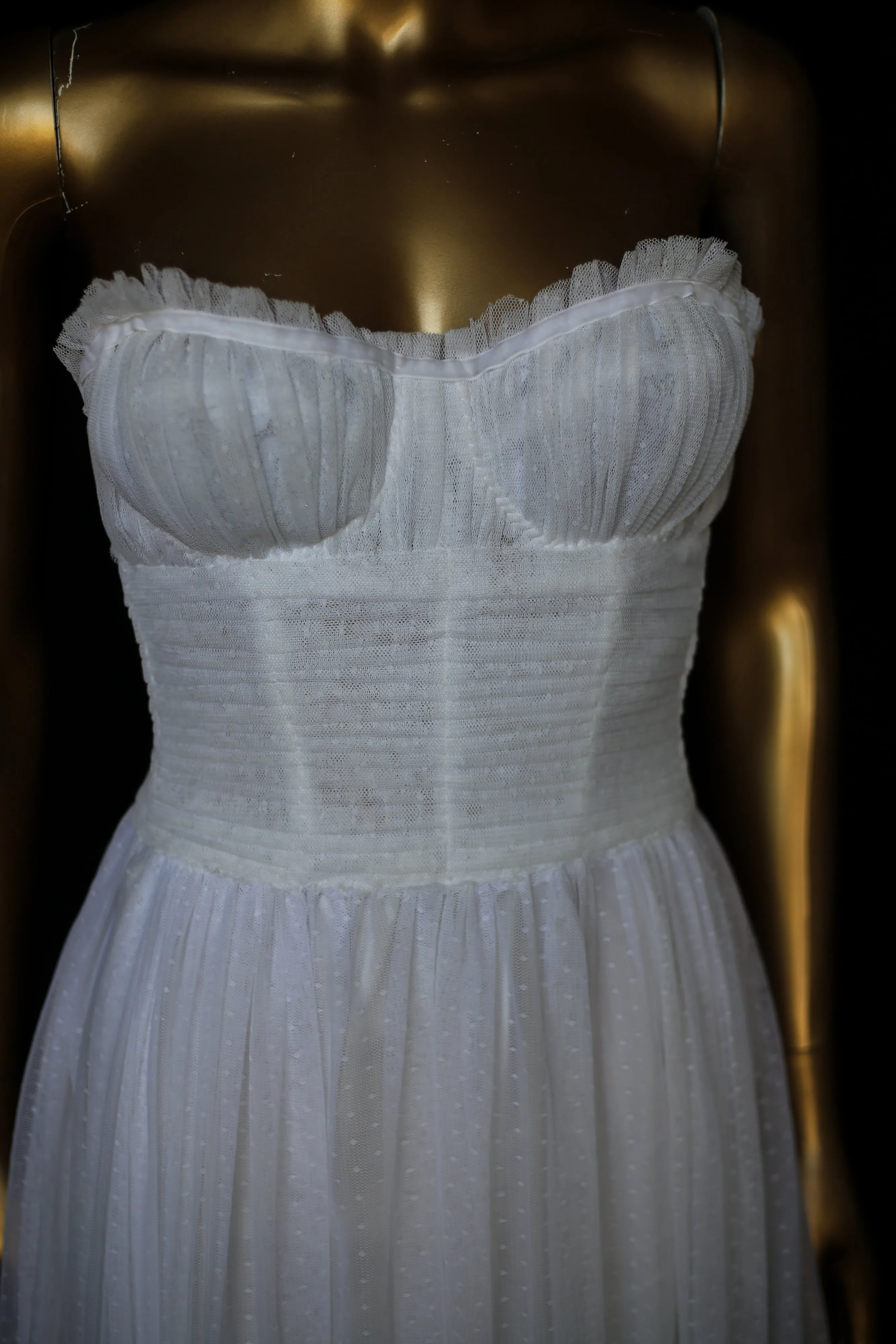 Christina - White Dot Tulle Strapless Gown (sample)