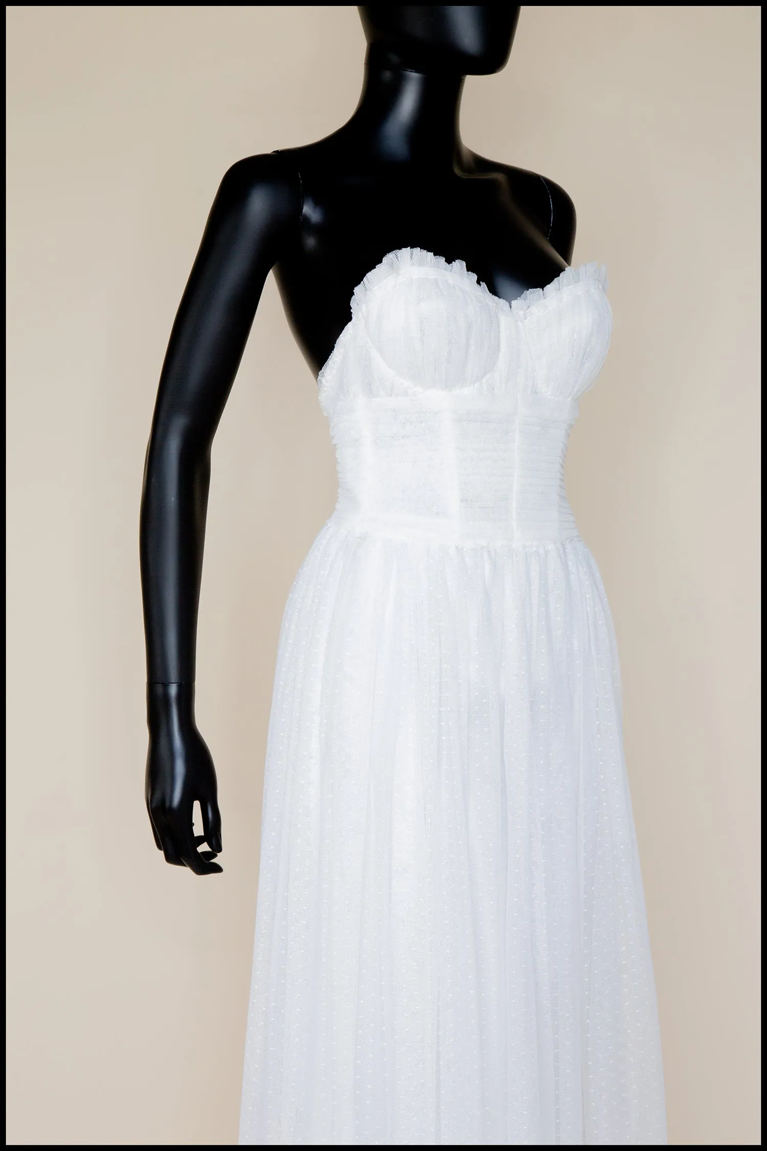 Christina - White Dot Tulle Strapless Gown (sample)