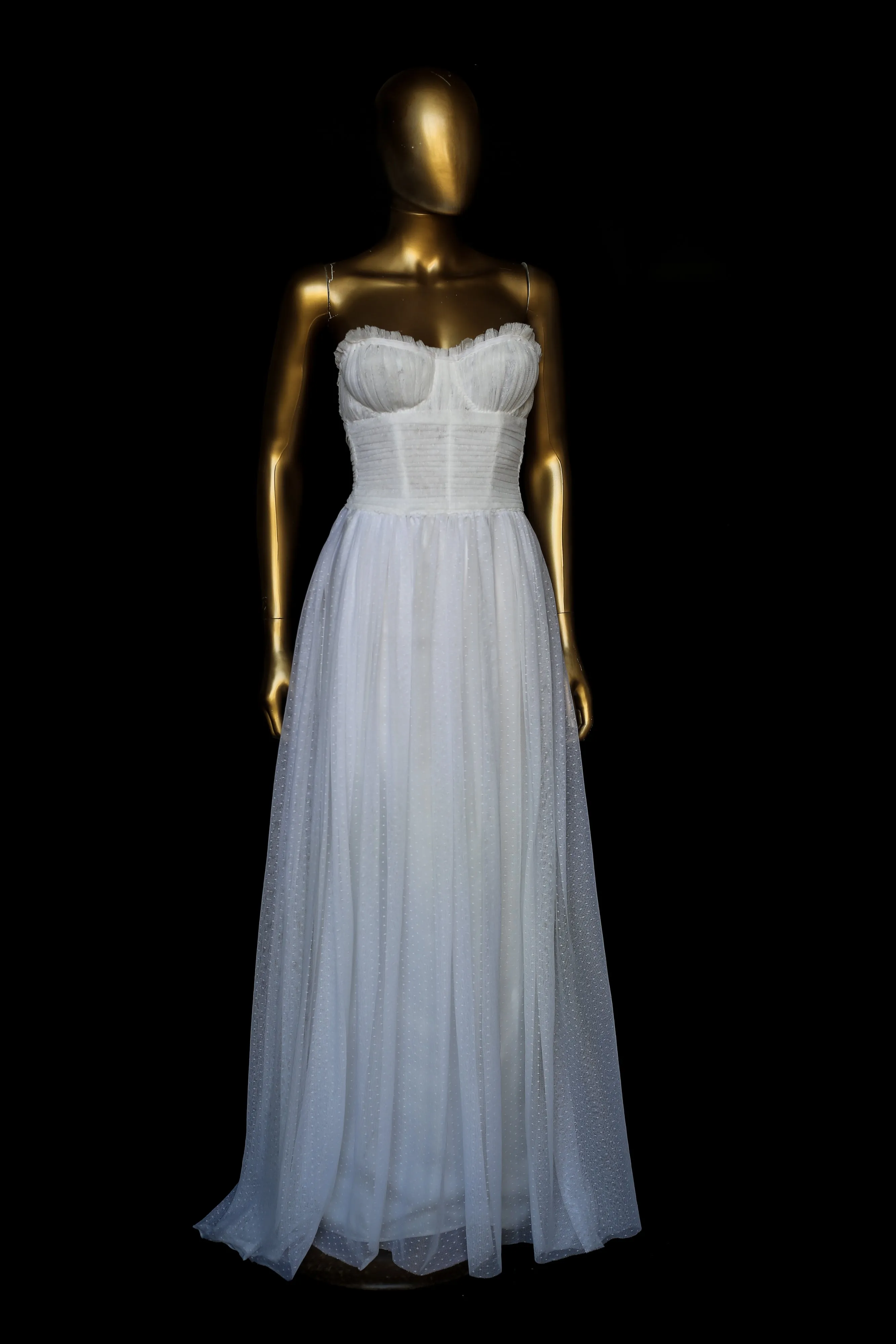 Christina - White Dot Tulle Strapless Gown (sample)