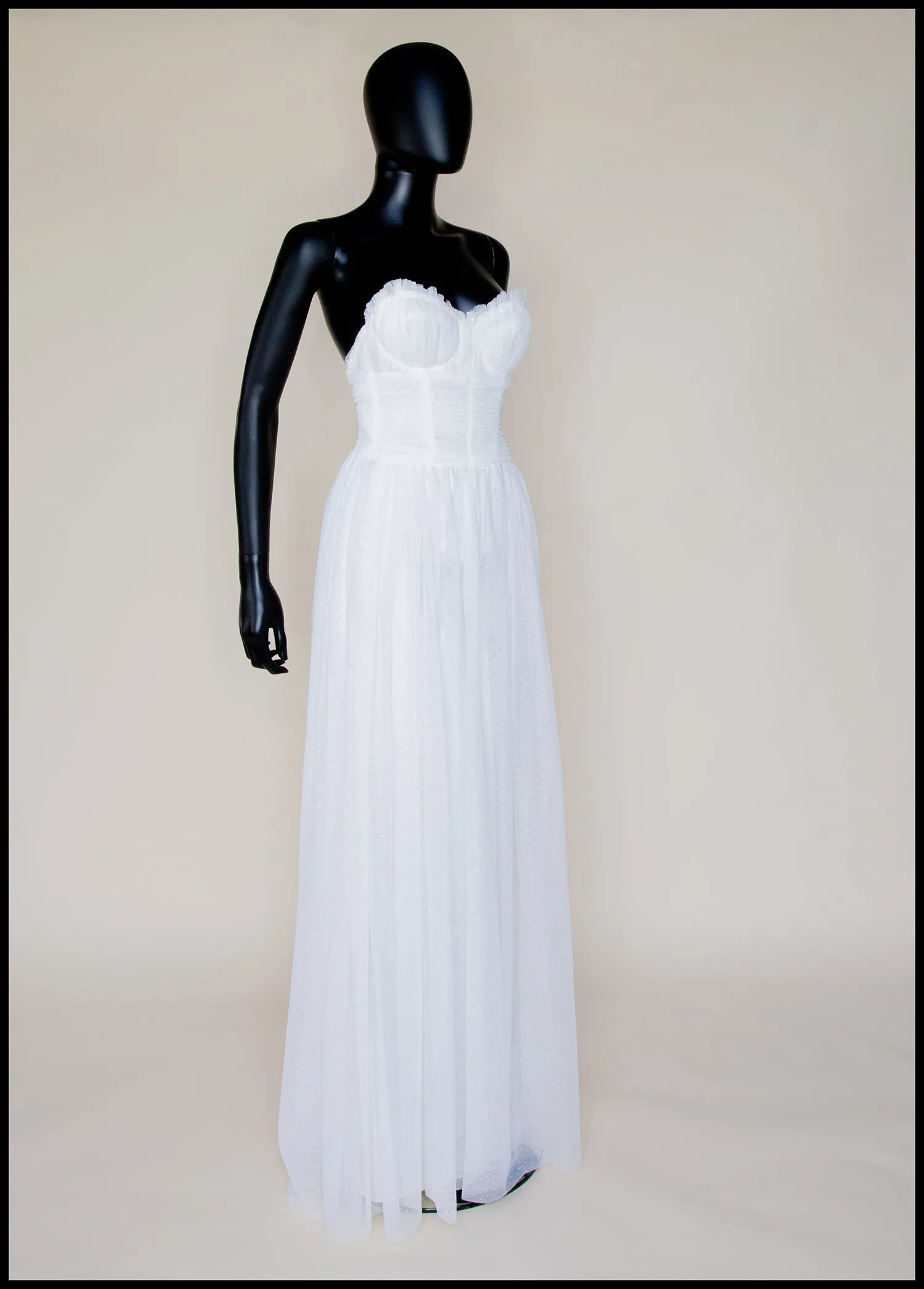 Christina - White Dot Tulle Strapless Gown (sample)